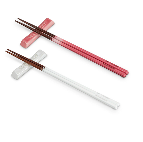 Le Creuset Chopstick & Chopstick Rest Set Rose Quartz White from Japan Fedex - Picture 2 of 7