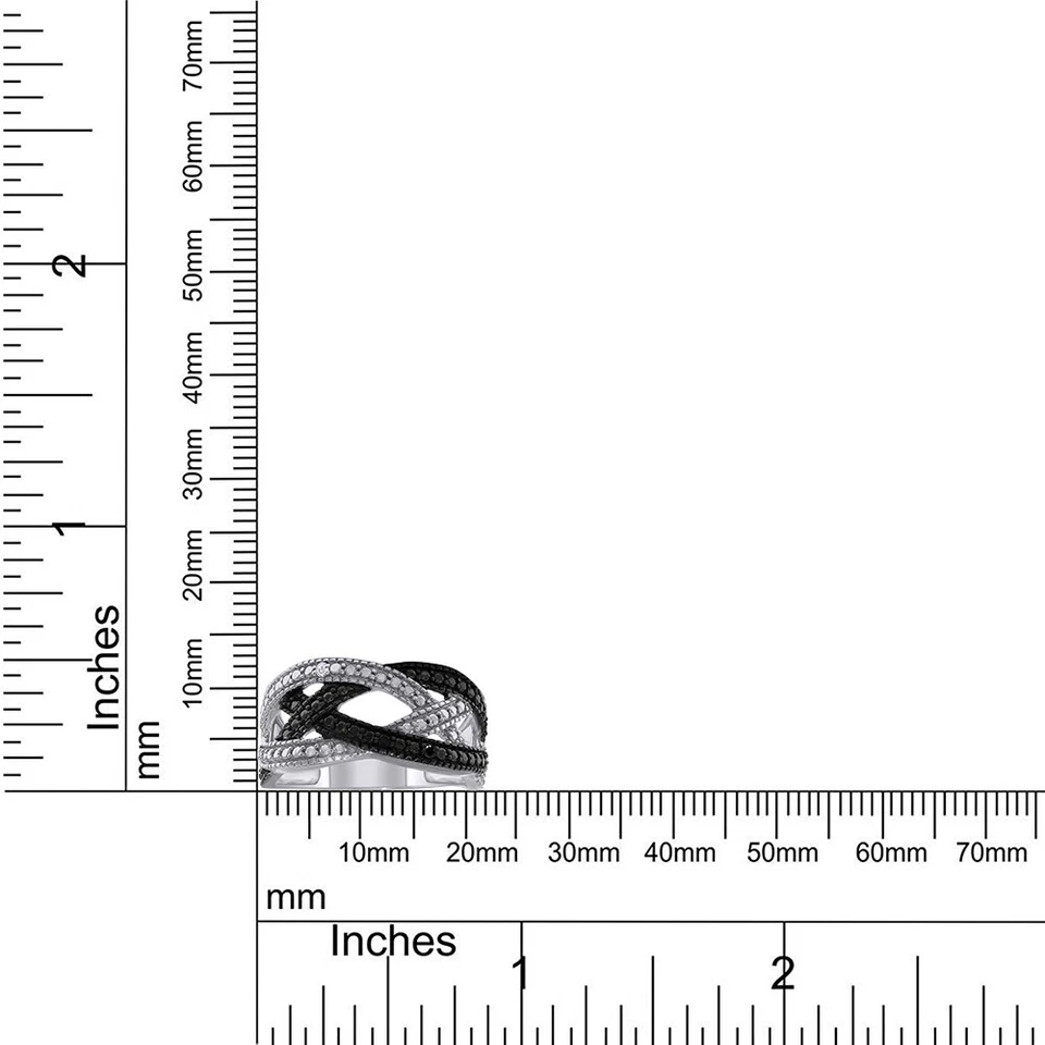 Anillo infinito con acento de diamantes reales y negros de 0,01 quilates enchapado en oro blanco de 14 k talla 10 Foto 2 de 3