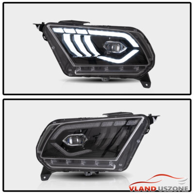 LED Projector Headlights For 2010-2014 Ford Mustang Front Lamps Sequential Pair