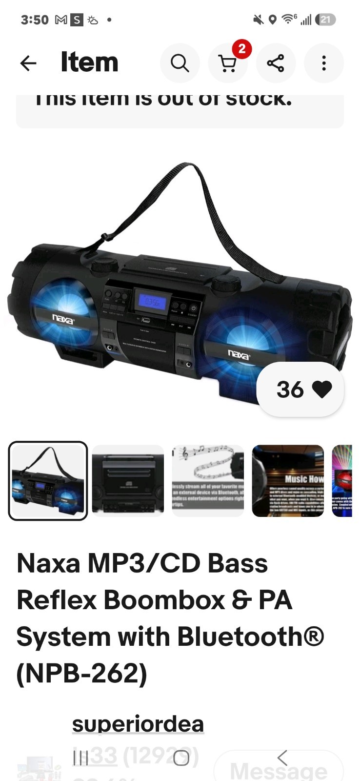 Naxa MP3/CD Bass Reflex Boombox & PA System with Bluetooth® (NPB-262)