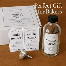 Homemade Vanilla Extract Kit DIY 4 oz Clear Glass Bottle + Customizable Label