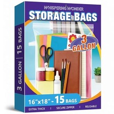 3 Gallon Zippered Plastic Storage Bags, 16" x 18" Clear Reusable Bags, 2-Mil ...