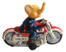 Tin Haji Elephant Animal Toy Cop Motorcycle Vintage 1950's Japan