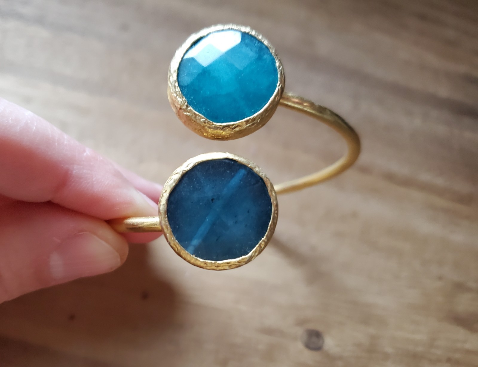 Elya Brass Signed Statement Cuff Bracelet – Blue … - image 2