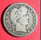 1916D US Barber SILVER Quarter "Denver" Mint! Very Good! Old US Coin!