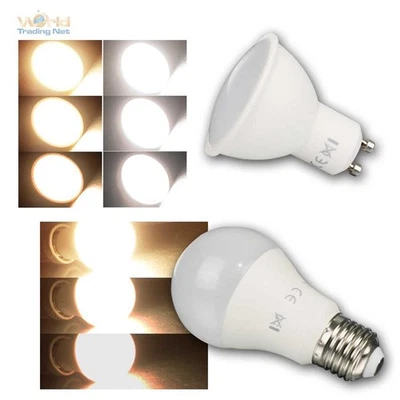 WORLD-TRADING-NET LED Leuchtmittel 3-Stufen-Dimm GU10/E27/E14, dimmbar mit normalem Lichtschalter!