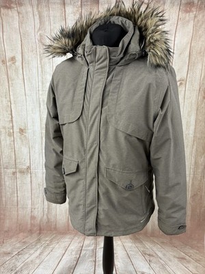 Merrell Wintermantel Khaki Grau mit Kapuze XL Damen Fellbesatz Opti-Warm Damen 