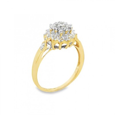 Cluster-Diamantring 9 kt Gelbgold Illusionsfassung - Größe N1/2
