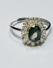 Gorgeous 925 Sterling Silver Faceted Natural Green Moss Agate Ring