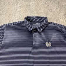Notre Dame Fighting Under Armour Polo Shirt Men 2XL Blue Striped Performance