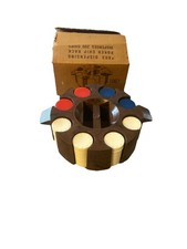BAKELITE VTG Red White Blue Poker Chip Set Brown Marbled Carousel open box