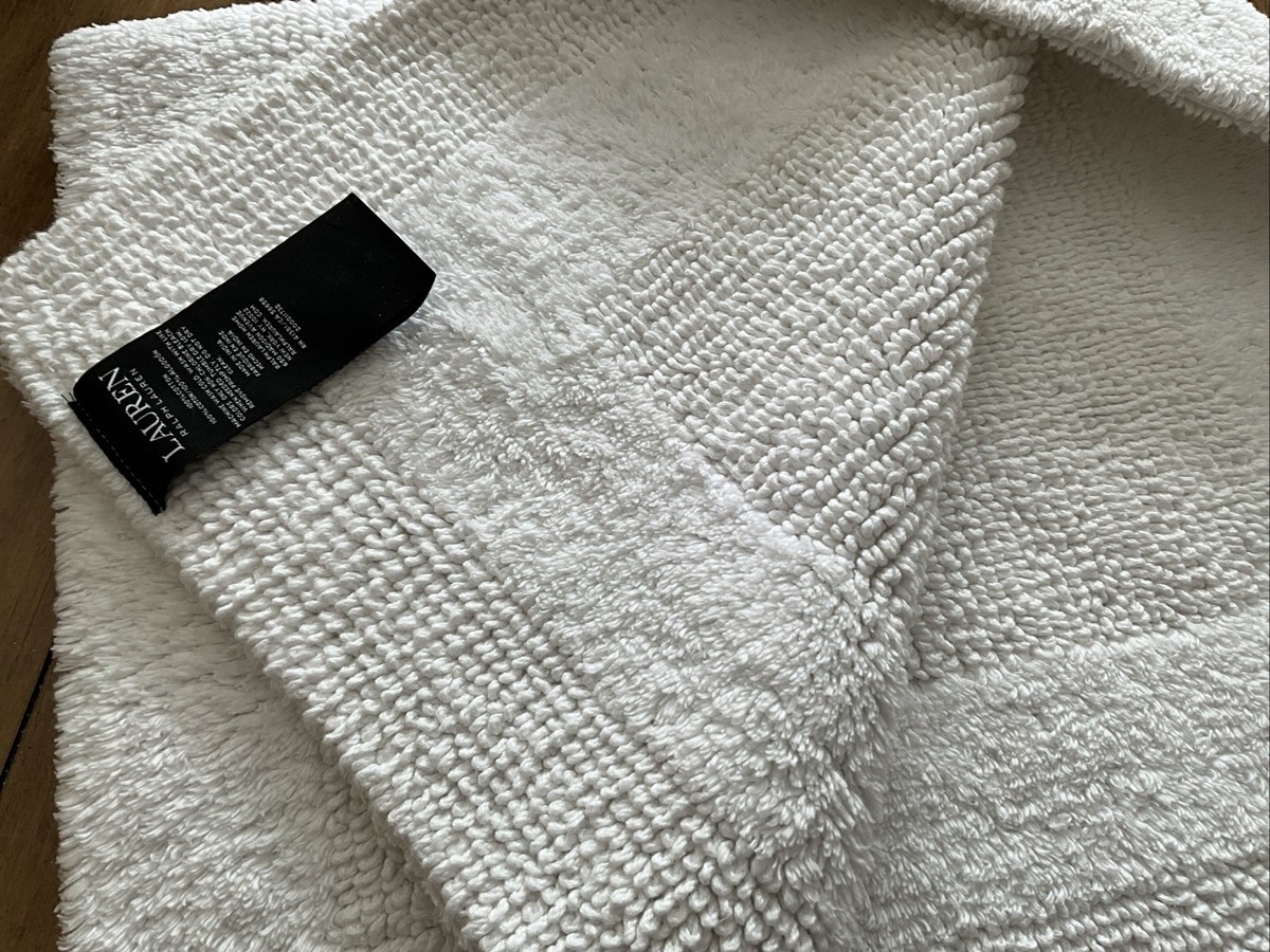 Lauren Ralph Lauren White Bath Mat/Rug Reversible 100% Cotton