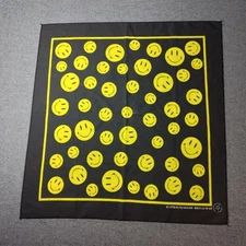 Black w Yellow Smiley Face Hav-A-Hank Bandanna - Made in USA 21" x 21"