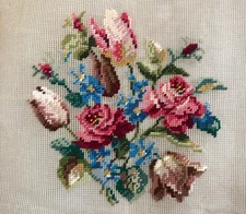 Vintage Needlepoint Canvas Preworked Floral Roses Hiawatha 26 x 26 Design 10 x 9