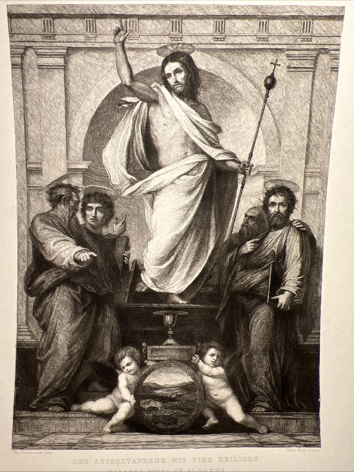 Fra Bartolommeo Risen Palazzo Pitti Florence Antique Steel Engraving 1868