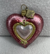 Jay Strongwater Jeweled Heart Glass Ornament Pink Gold Crystals Early 2000s VTG