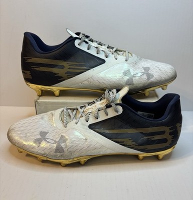 Under Armour Blur Lux Football Cleats Mens Size 14 White Blue Gold