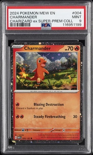2024 POKEMON MEW EN-151 CHARIZARD EX SUPER-PREM COLL #004 CHARMANDER PSA 9