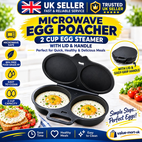 Microwave Egg Poacher Cooker 2 Eggs Steamer Breakfast Kitchen Omelette Maker