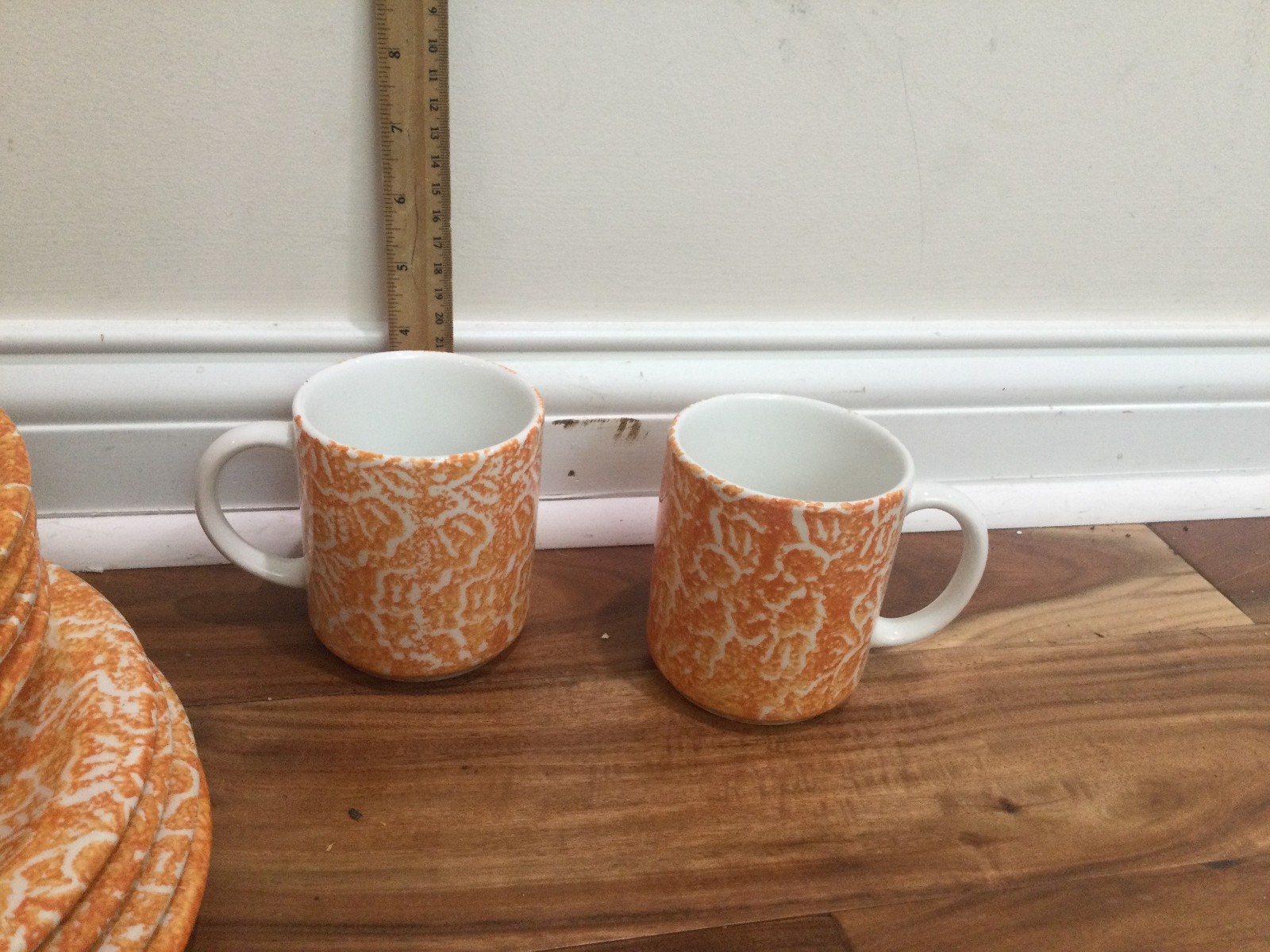 12pc  Tre Ci Italy orange BATIK service for 4 cup plates pasta bowls exc