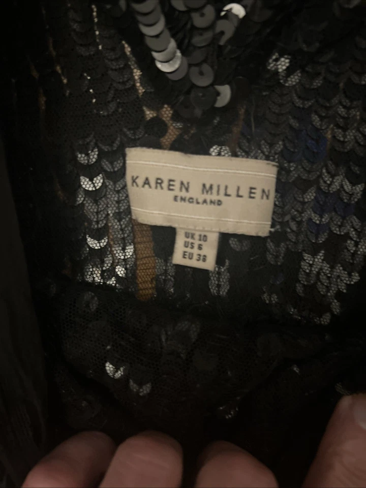 Karen Millen Black Sequin Dress With Drape Back Detail 10 - Image 4 of 4