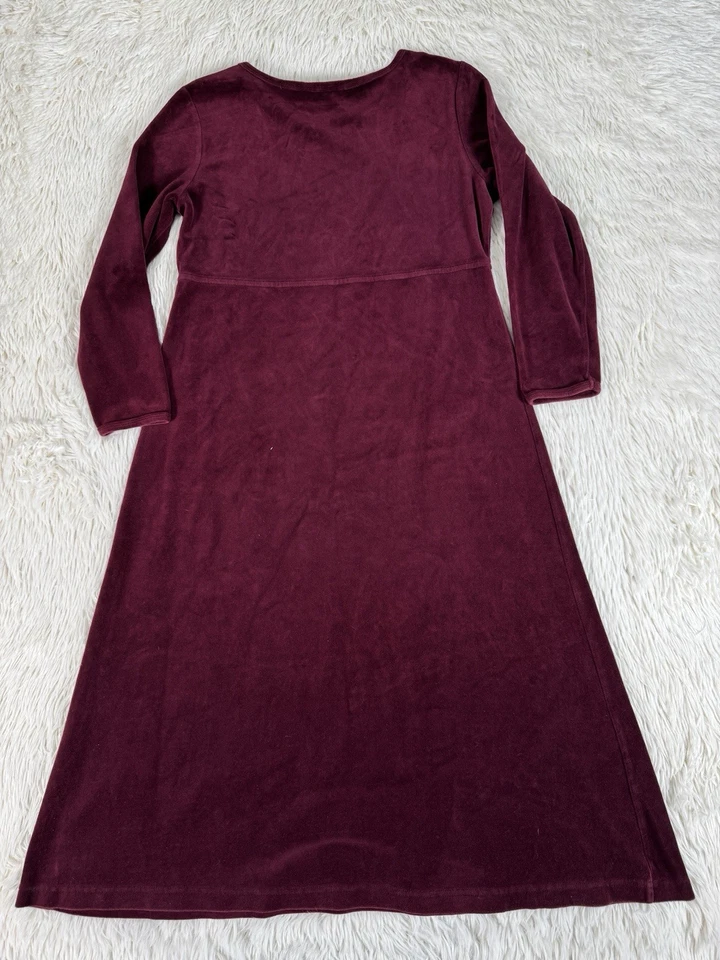 L.L. Vestido para mujer Beans granate terciopelo manga larga jersey cuello redondo línea A M. Foto 4 de 4