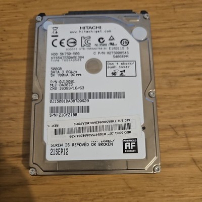 Hitachi 500GB SATA 2,5'' Laptop HDD Model HTS547550A9E384 P/N 0J15081