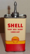 1940's SHELL Lead Top Soap Box Derby Logo 4 Oz Oil Can - Vintage Handy Oiler Tin
