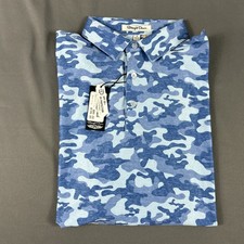 Straight Down Golf Shirt Polo Sleeve Logo Camo Print Small Blue NWT MSRP 98