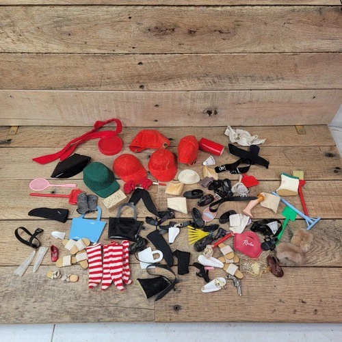 Vintage Barbie Doll Accessories Lot Shoes Hats Bags Sports Revlon Mixed
