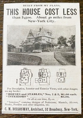 C.M.Dissosway Architect NY House Building Plan Books Vtg1893 Home Photo Print Ad