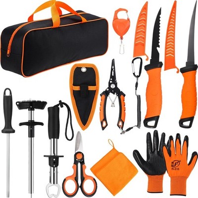 Round Fishing Tool Kit 13 Pcs Pliers Fillet Knife Lure Remover Gaff Sea