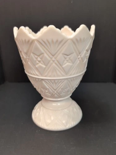 Vtg Jeannette Pink Milk Glass NAPCO 2255 Footed Compote Planter Vase