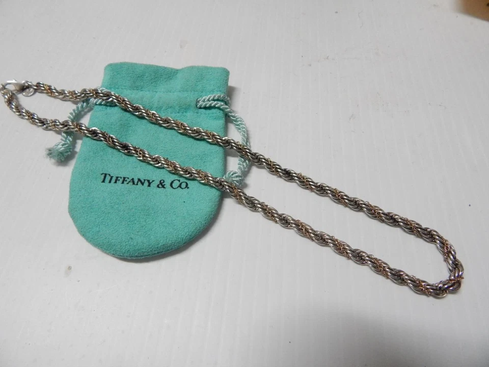 COLLAR CADENA PLATA ESTERLINA 14K TIFFANY VINTAGE MARCA ANTIGUA + BOLSA - ¡COMO NUEVO! Foto 2 de 4