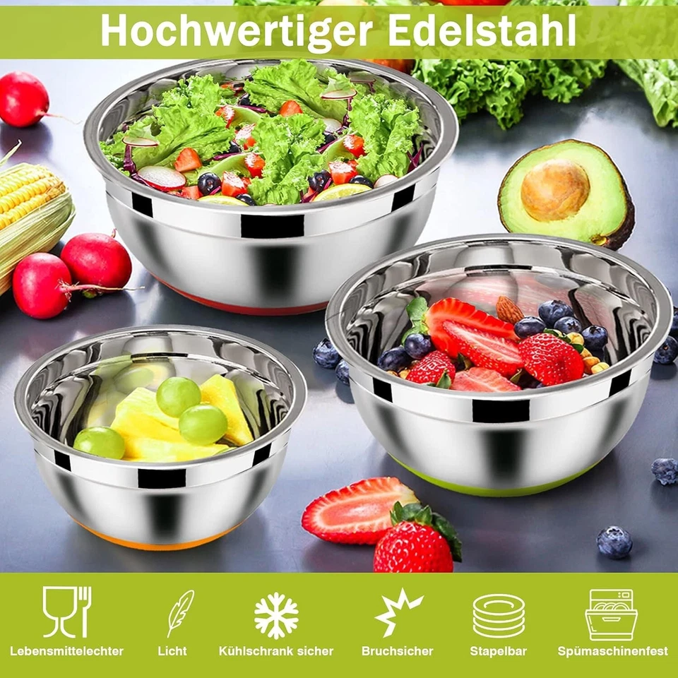 Schüssel Set 6x Edelstahl Rührschüssel Salatschüssel mit Luftdichte Deckel B922 - Bild 4 von 4