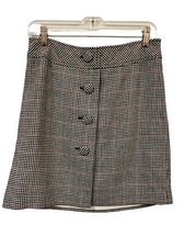 Ann Taylor Loft Skirt Short Wool Blend Lined Houndstooth Large Buttons mini 4