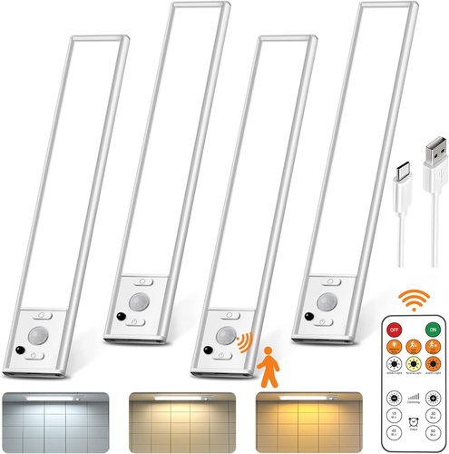 Under Cabinet Lighting with Remote Control,USB Rechargeable 180 Lumen LED Motion