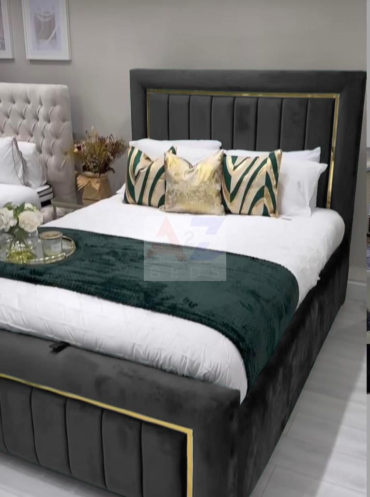 Plush Velvet Hilton Panel Bed With/Without Ottoman Gas Lift Storage bed !!! eBay