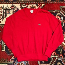 Vintage 80s IZOD Lacoste V Neck Sweater Men's Large Red USA Orlon Acrylic