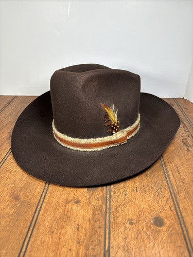 VTG DYNAFELT Brown Water Repellent Fur Blend Cowboy Hat Medium Western Feather