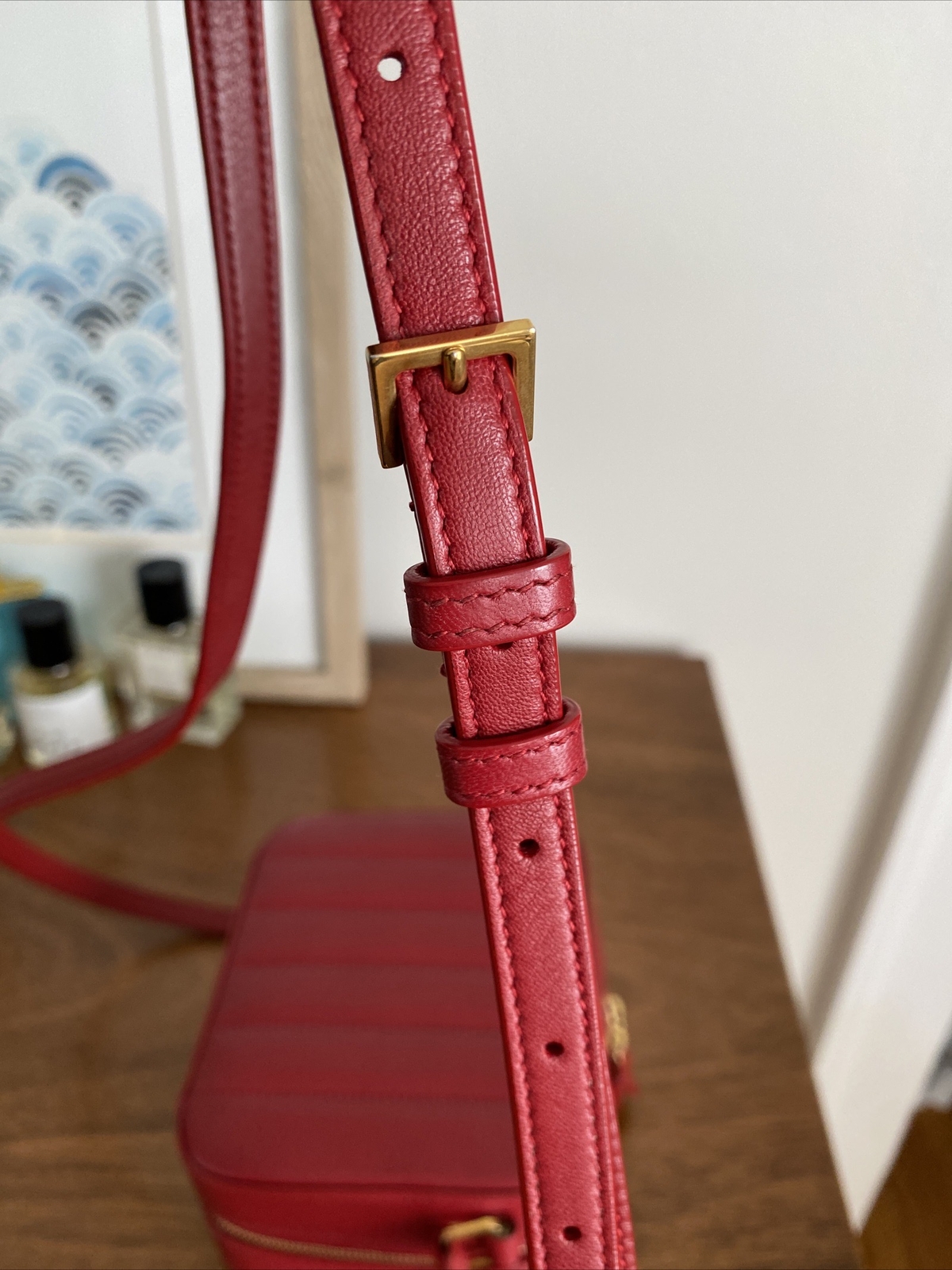 Borsa a tracolla Saint Laurent rossa trapuntata Vicky fotocamera