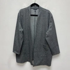 Eileen Fisher Gray Long Sleeve Open Front Pocket Cotton Linen Coatigan Jacket L