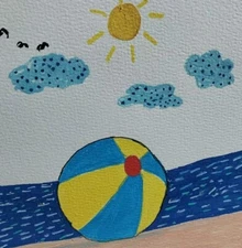 Beach Ball Ocean art ORIGINAL IMPRESSIONIST Whimsical  Seascape Painting by Gat