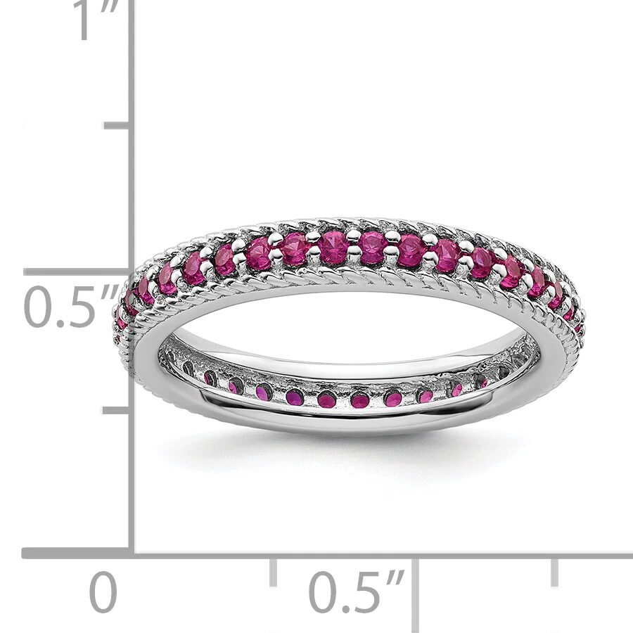 Silver Stackable Expressions Polished Created Ruby Eternity Ring QSK572 - Image 4 of 4