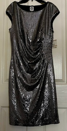 ANNE KLEIN SEQUINS DRESS, BLACK & SILVER , SIZE 12, NEW With TAG - Picture 2 of 7
