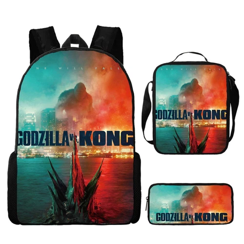 Mochila 3D Godzilla vs Kong Bolsa de libros escolares Mochila Bolsa de almuerzo Estuche para lápices Regalo - Imagen 18 de 50