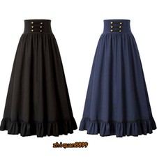 Vintage Renaissance Swing Skirt High Waist A-line Ruffled Hem Long Length Skirt