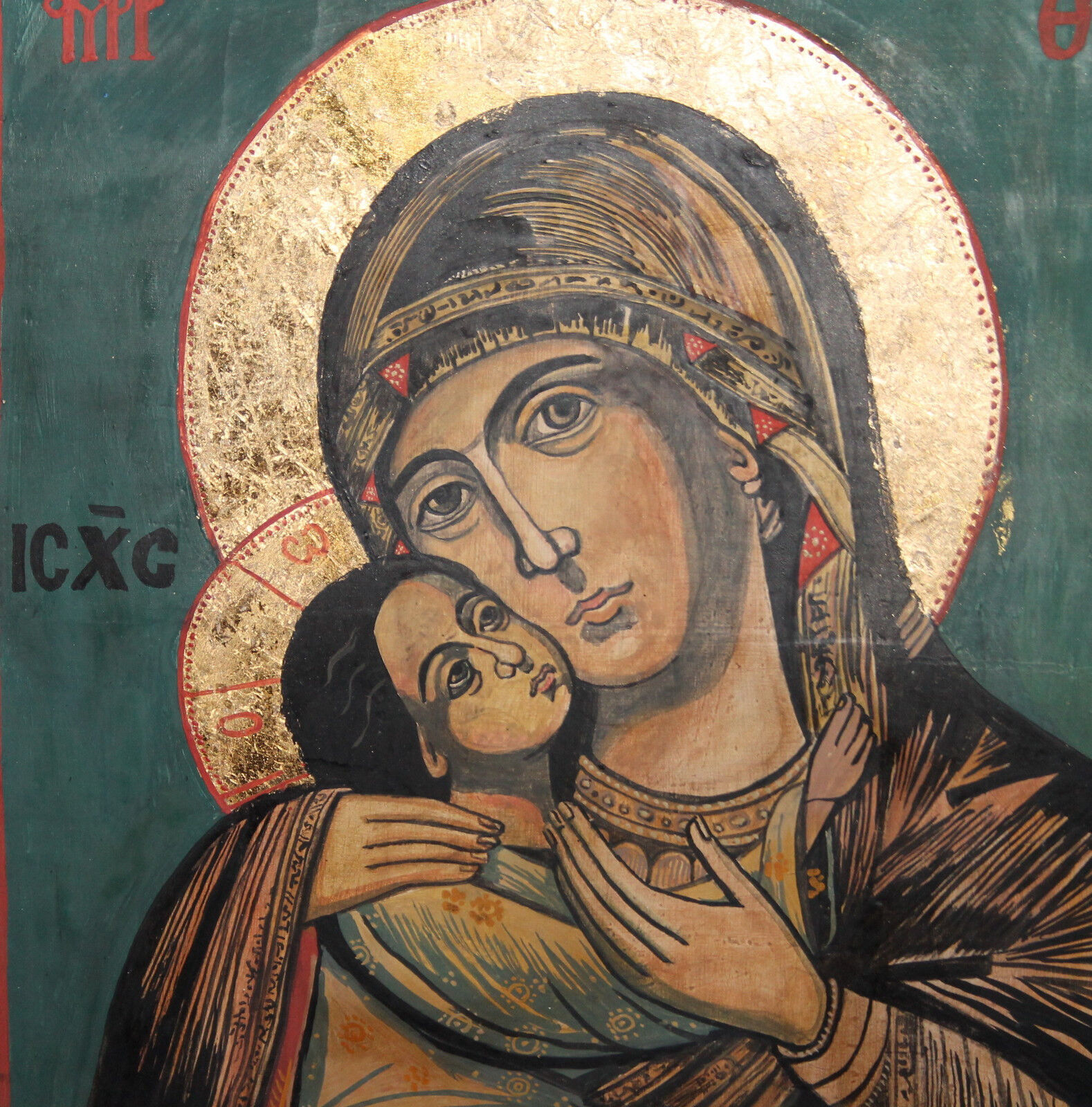 HAND PAINTED TEMPERA / WOOD ICON THE VIRGIN AND JESUS CHRIST eBay