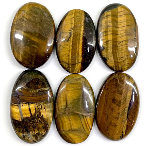 6 Pcs Natural Tiger Eye 40-44mm Oval Huge Cabochon Gemstones Wholesale Lot - Picture 12 of 17