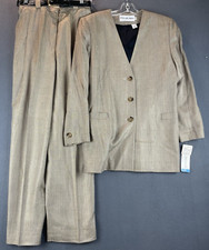 VTG JH Collectibles 2PC Pant Suit Sz 8 NWT Tan Black Herringbone Lined Belt 90s